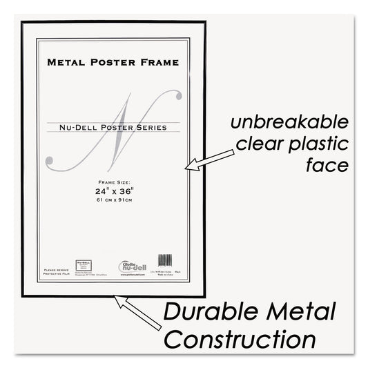 NuDell Metal Poster Frame, Plastic Face, 24 x 36, Black (31242)