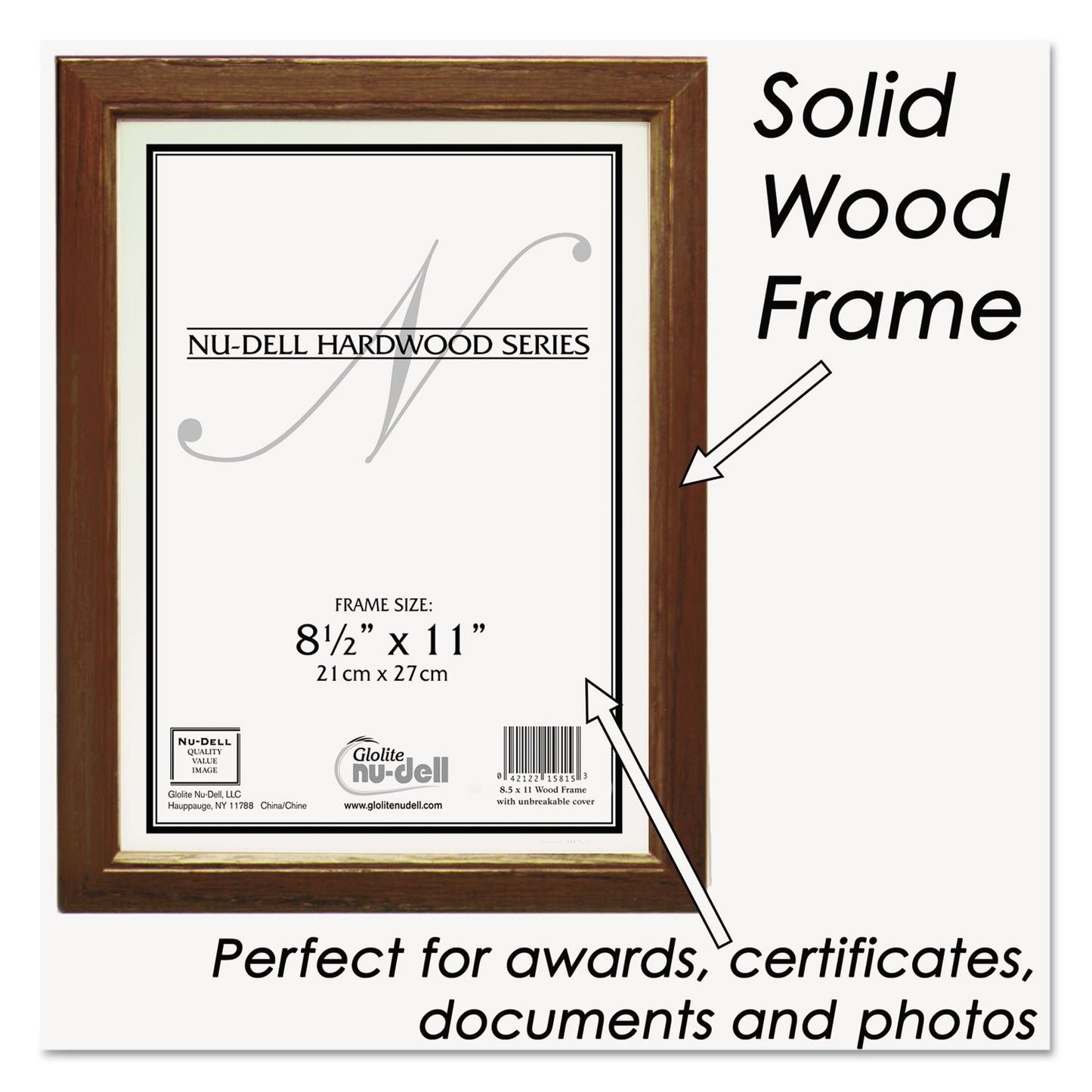 NuDell Solid Oak Hardwood Frame, 8.5 x 11, Walnut Finish (15815)