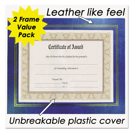 NuDell Leatherette Document Frame, 8.5 x 11, Blue, Pack of Two (21201)