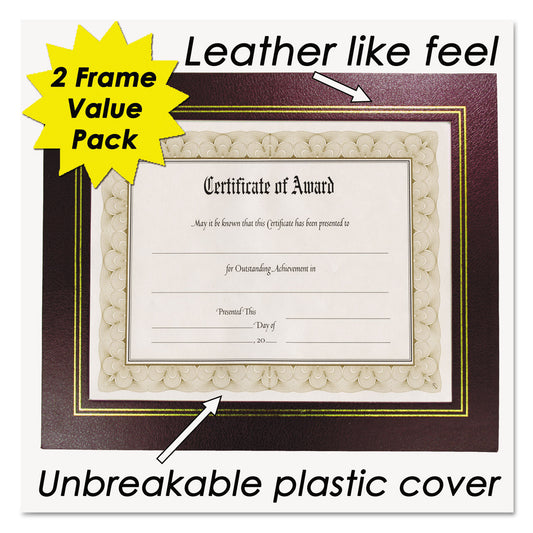 NuDell Leatherette Document Frame, 8.5 x 11, Burgundy, Pack of Two (21200)