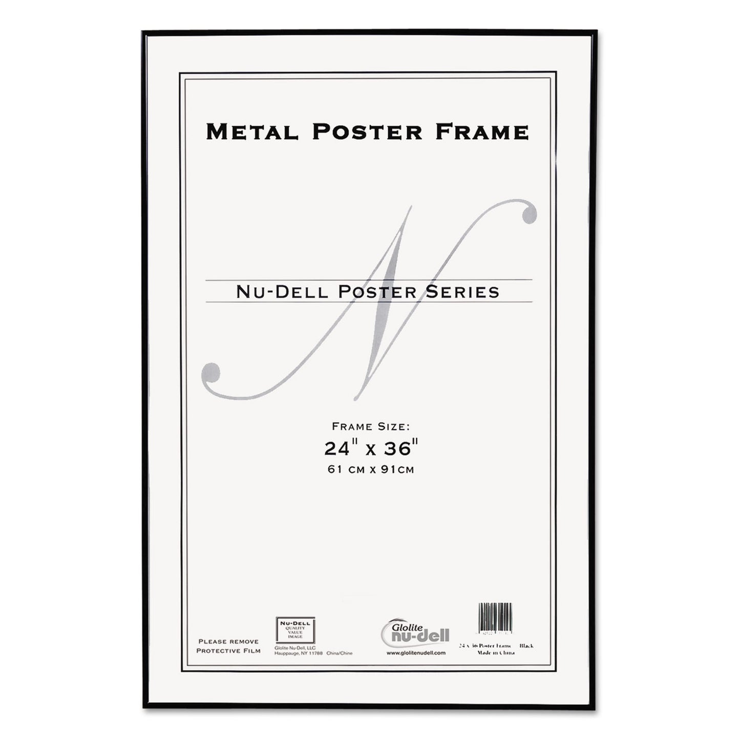 NuDell Metal Poster Frame, Plastic Face, 24 x 36, Black (31242)