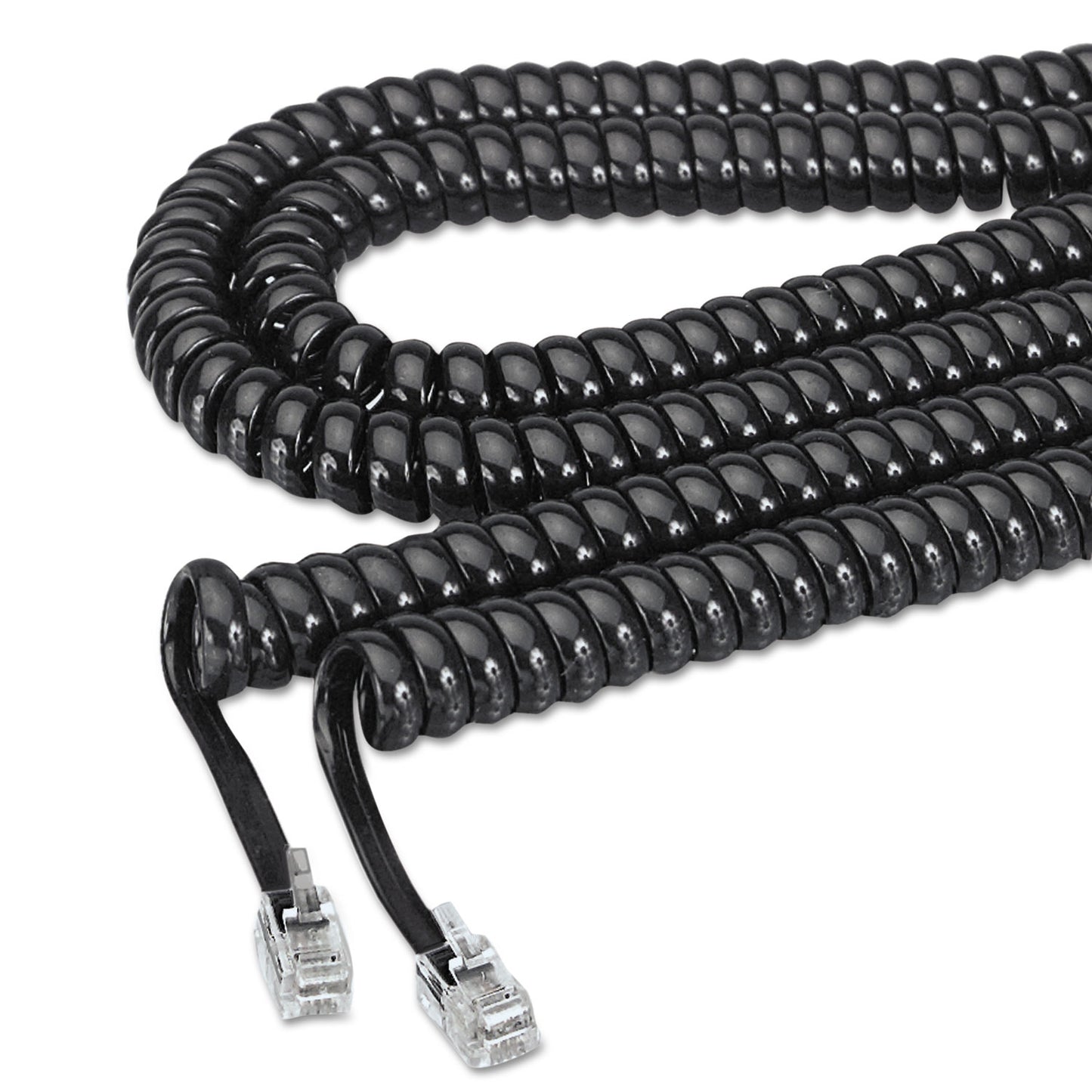 Softalk Coiled Phone Cord, Plug/Plug, 25 ft, Black (42261)