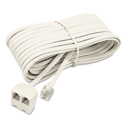 Softalk Telephone Extension Cord, Plug/Dual Jack, 25 ft, Ivory (04130)