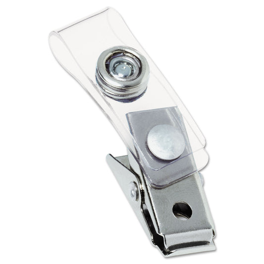 Swingline GBC Badge Clips with Plastic Straps, 0.5" x 1.5", Clear/Silver, 100/Box (1122897)