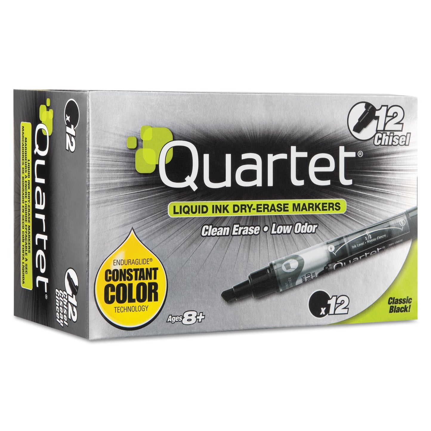 Quartet EnduraGlide Dry Erase Marker, Broad Chisel Tip, Black, Dozen (50012M)