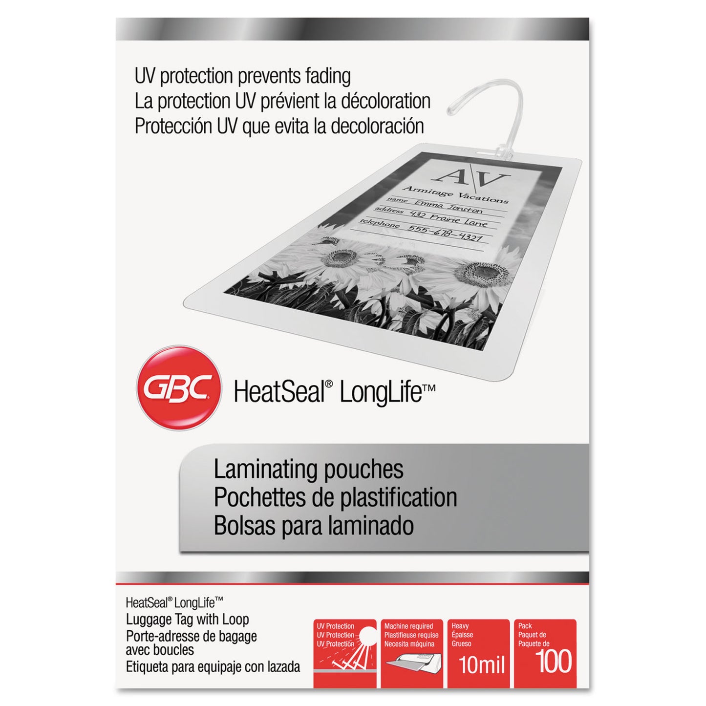 GBC LongLife Thermal Laminating Pouches, 10 mil, 2.5" x 4.25", Gloss Clear, 100/Box (3202105)