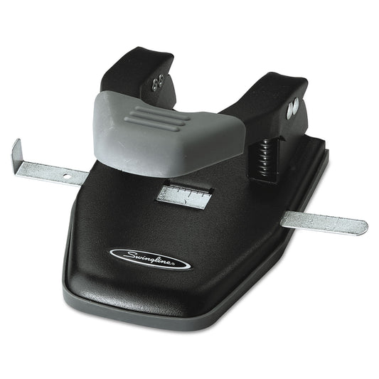 Swingline 28-Sheet Comfort Handle Steel Two-Hole Punch, 1/4" Holes, Black/Gray (74050)