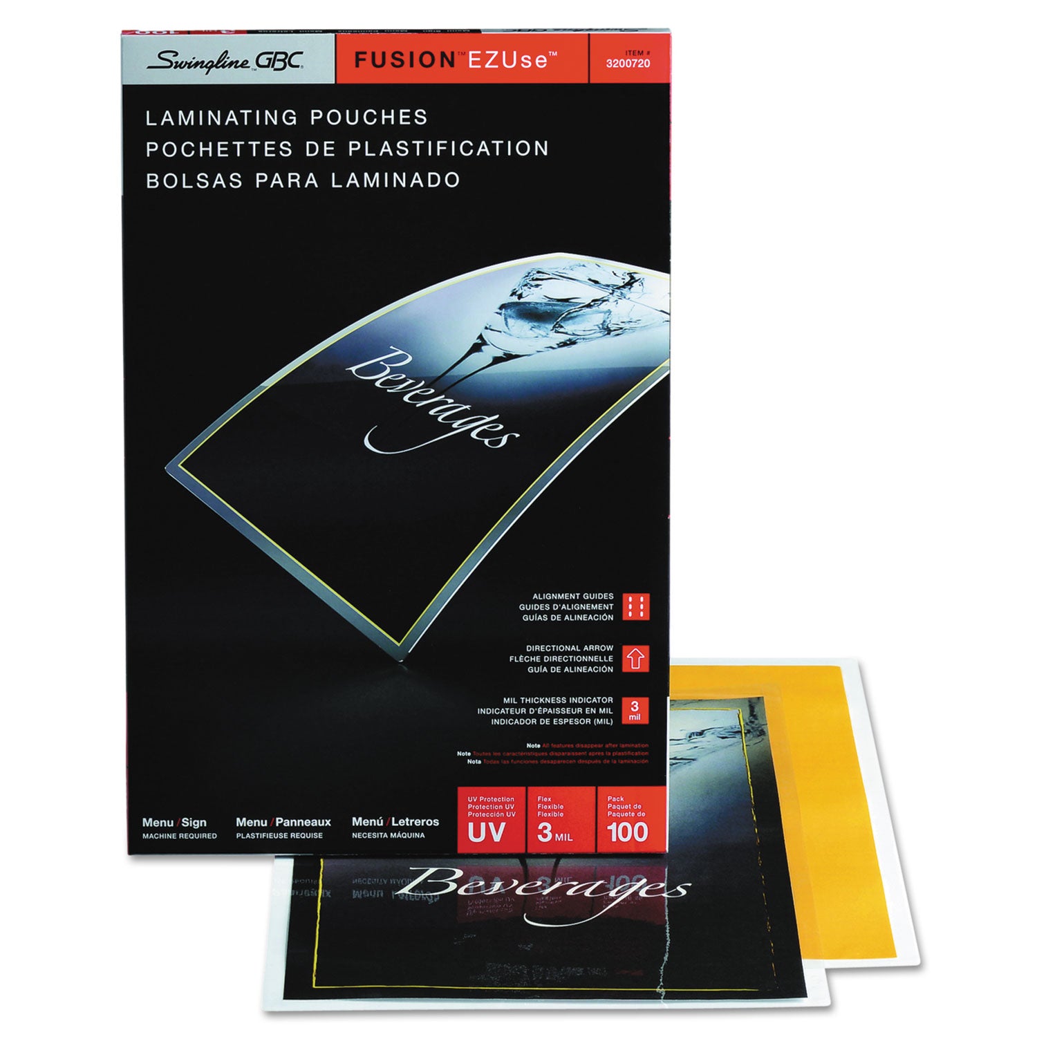 GBC EZUse Thermal Laminating Pouches, 3 mil, 11.5" x 17.5", Gloss Clear, 100/Box (3200720)