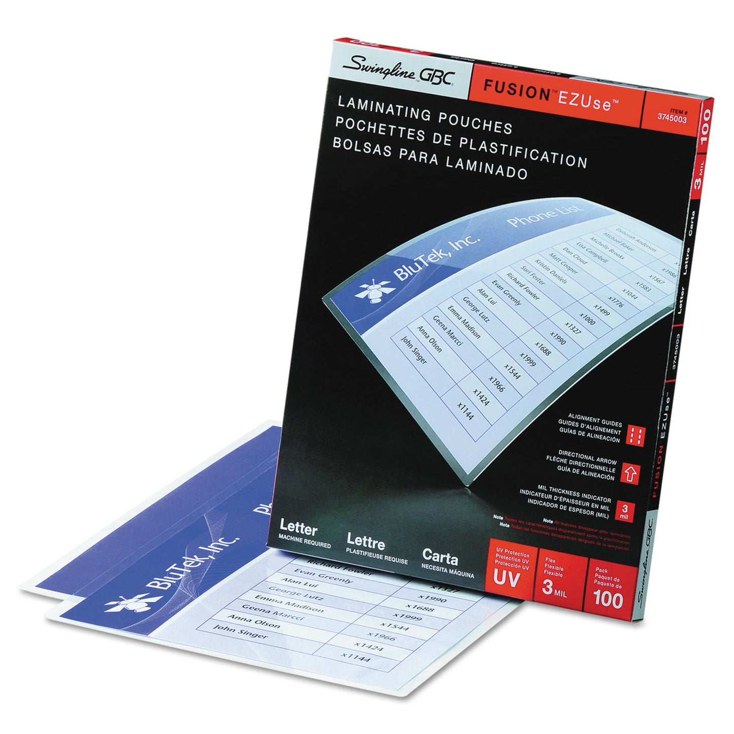 GBC EZUse Thermal Laminating Pouches, 3 mil, 9" x 11.5", Gloss Clear, 100/Box (3745003)