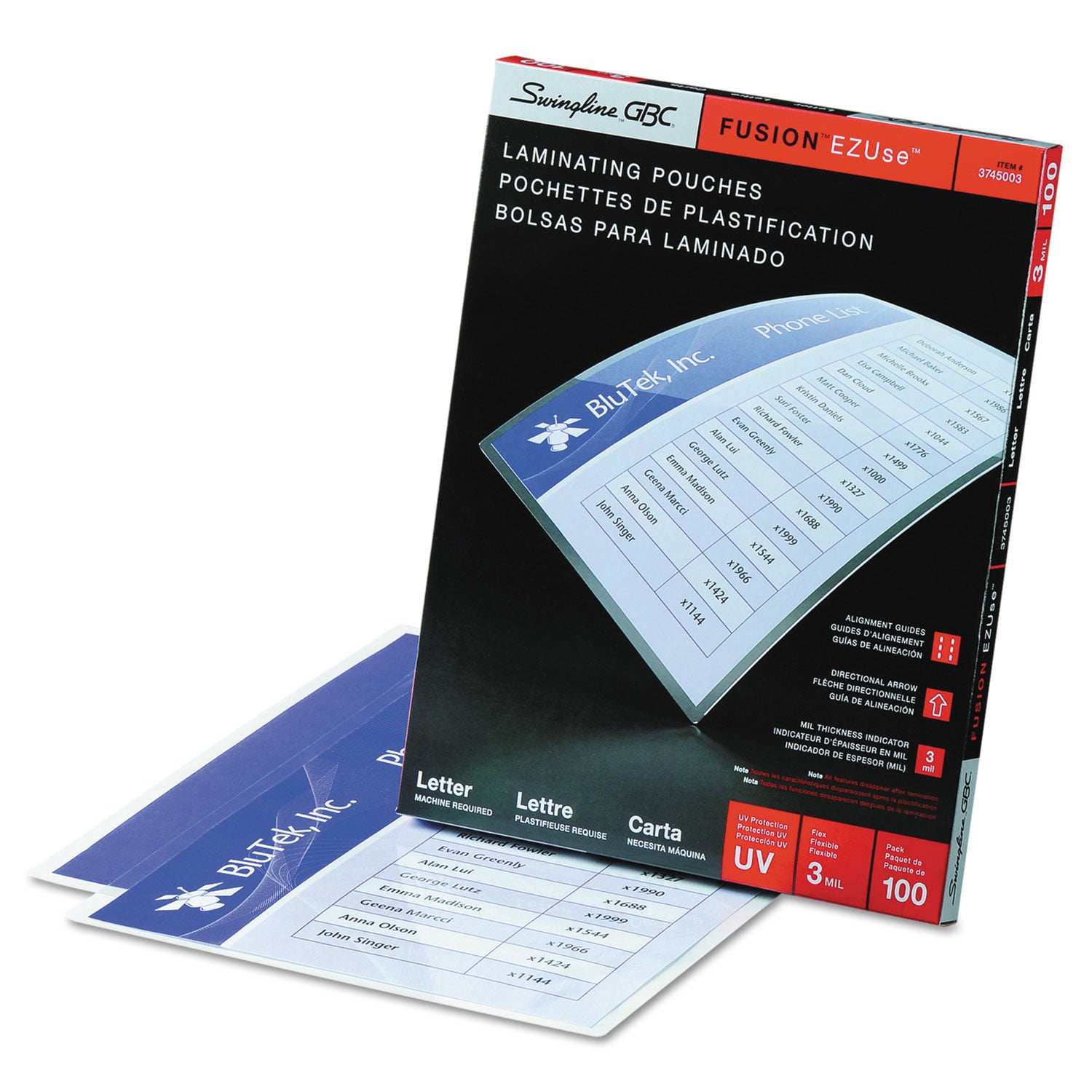 GBC EZUse Thermal Laminating Pouches, 3 mil, 9" x 11.5", Gloss Clear, 100/Box (3745003)