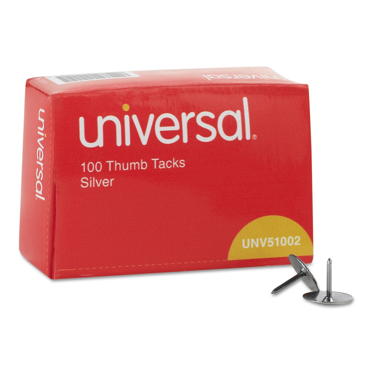 Universal Thumb Tacks, Steel, Silver, 0.31", 100/Box (51002)