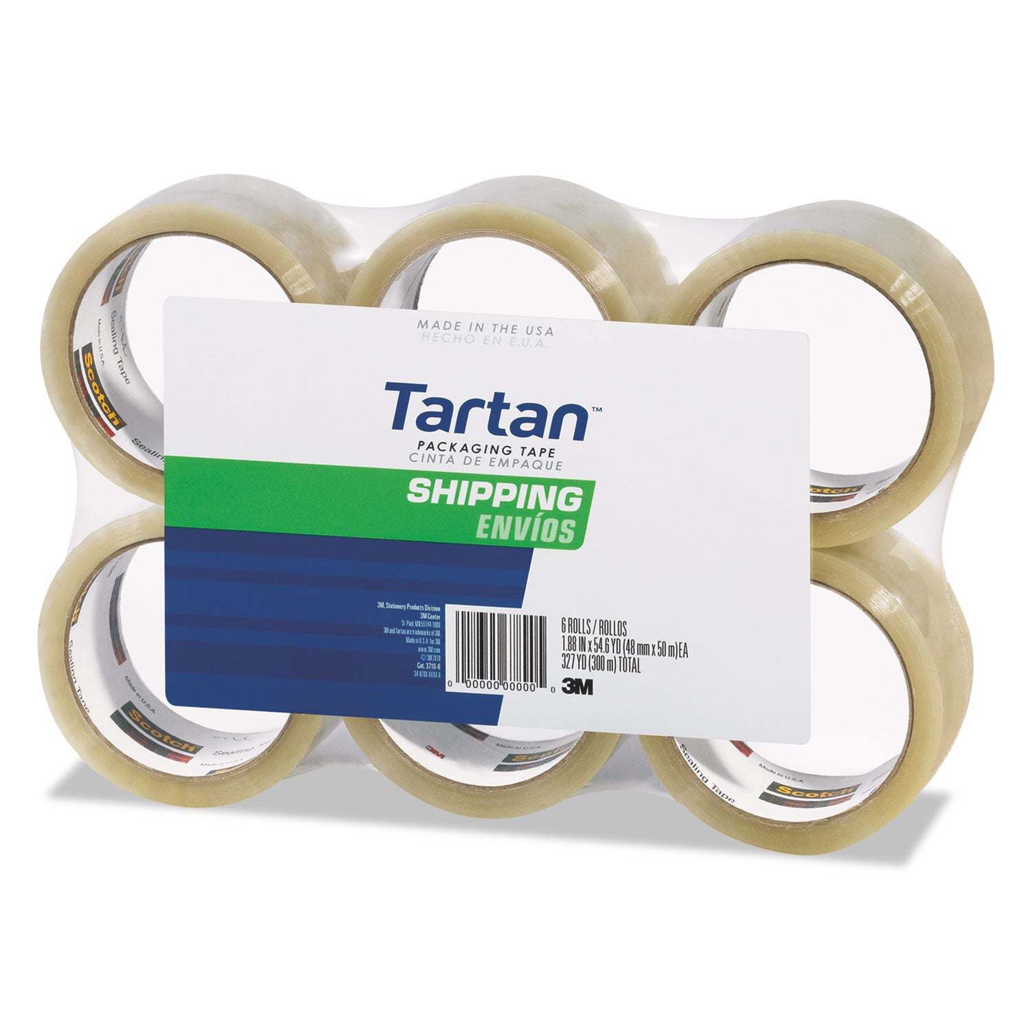 Tartan 3710 Packaging Tape, 3" Core, 1.88" x 54.6 yds, Clear, 6/Pack (37106PK)