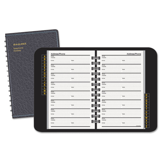 AT-A-GLANCE Telephone/Address Book, 4.78 x 8, Black Simulated Leather, 100 Sheets (8001105)