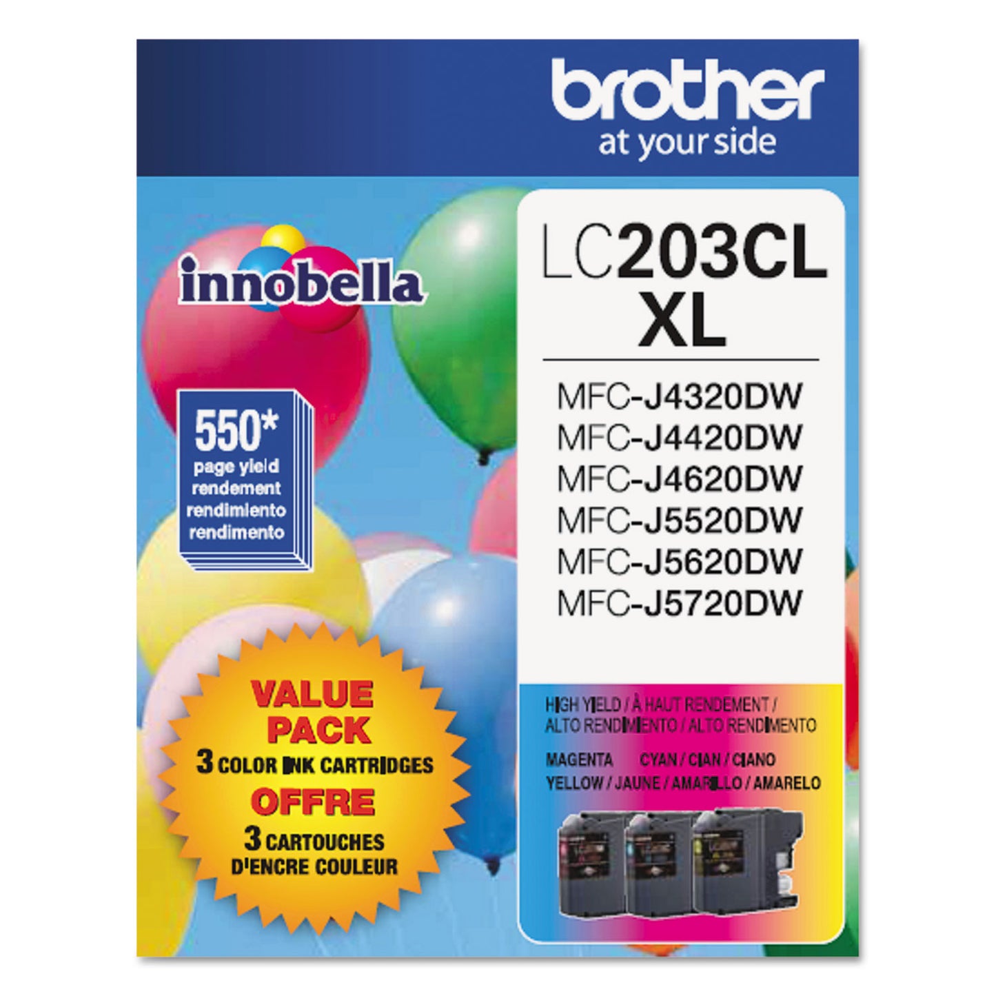 Brother LC2033PKS Innobella High-Yield Ink, 550 Page-Yield, Cyan/Magenta/Yellow