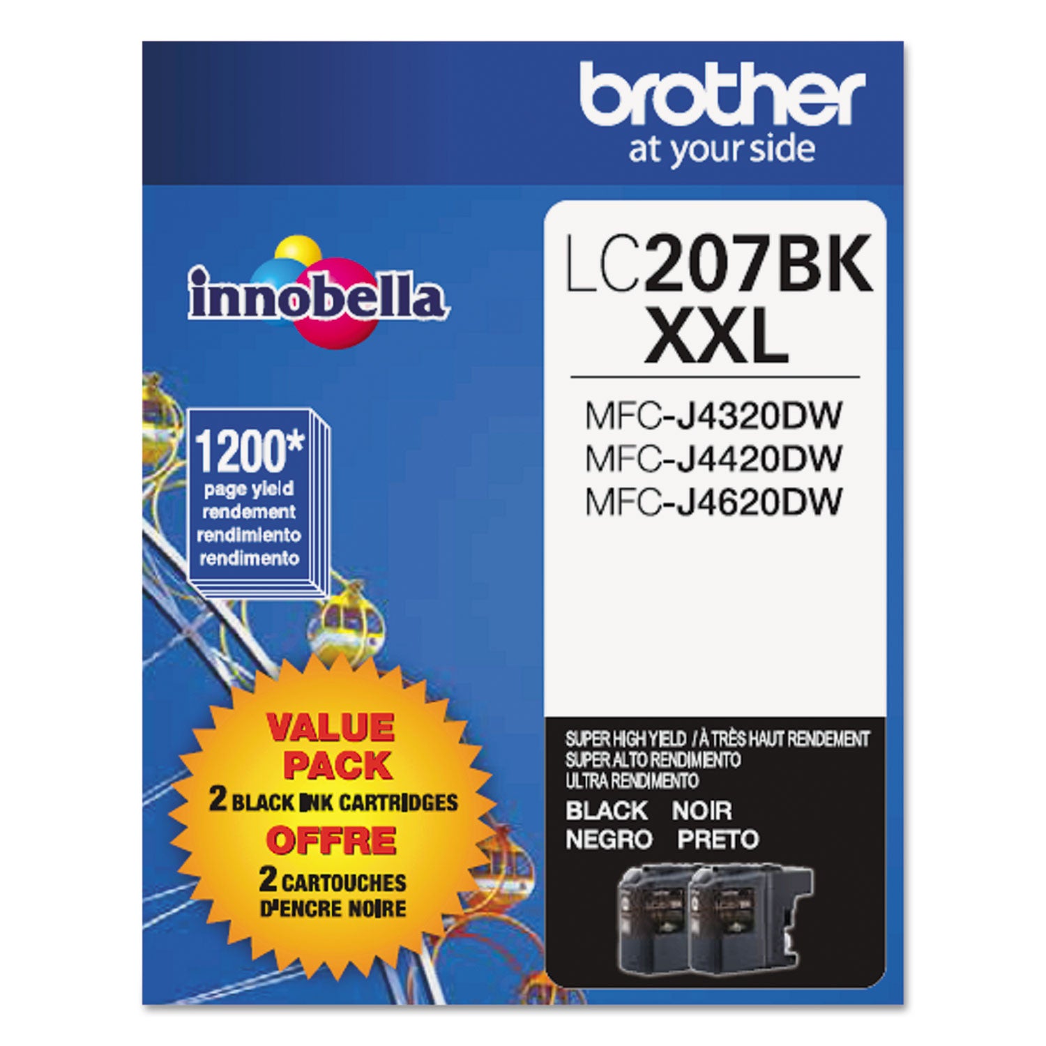 Brother LC2072PKS Innobella Super High-Yield Ink, 1,200 Page-Yield, Black, 2/Pack