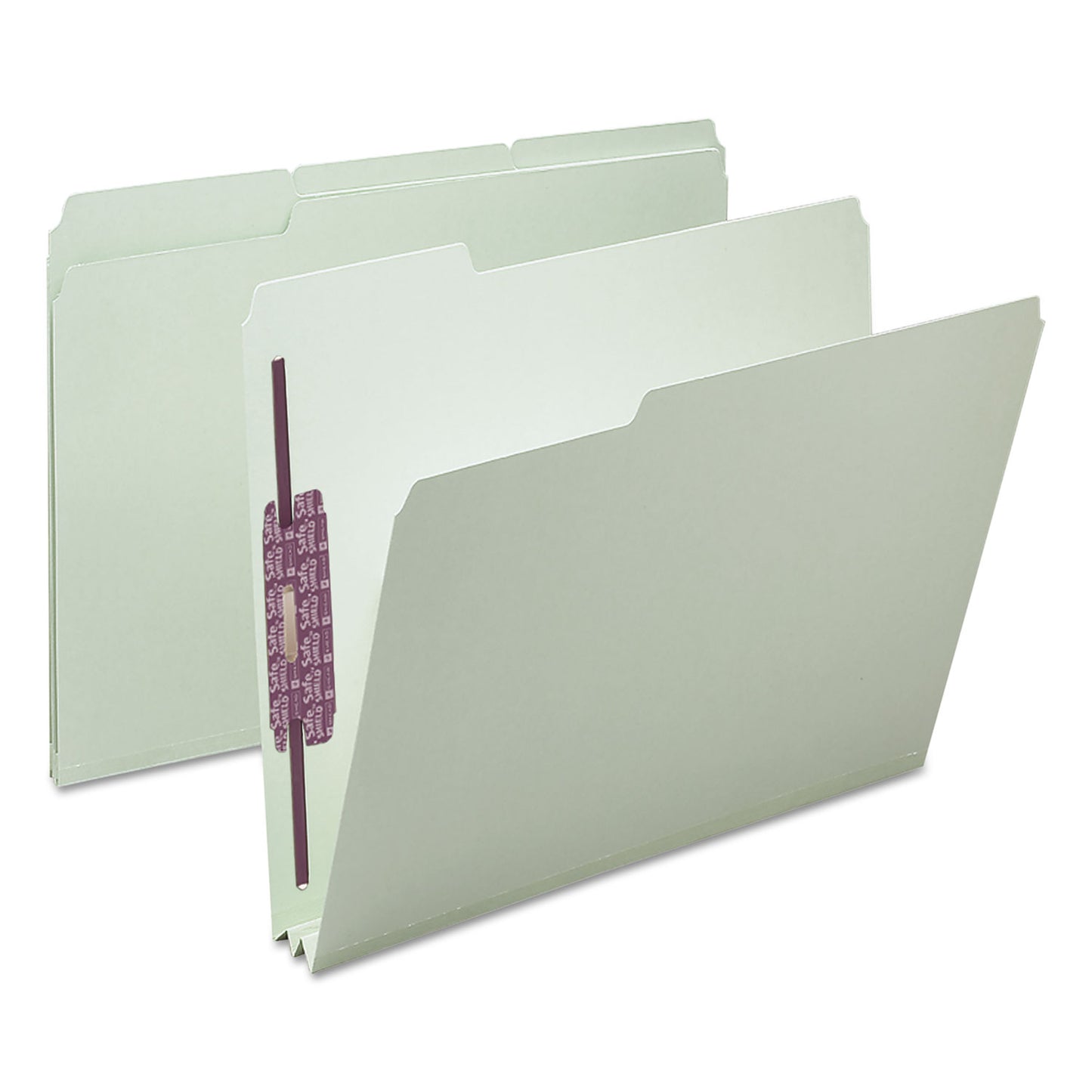 Smead Recycled Pressboard Fastener Folders, 1/3-Cut Tabs, Two SafeSHIELD Fasteners, 2" Expansion, Letter Size, Gray-Green, 25/Box (14934)