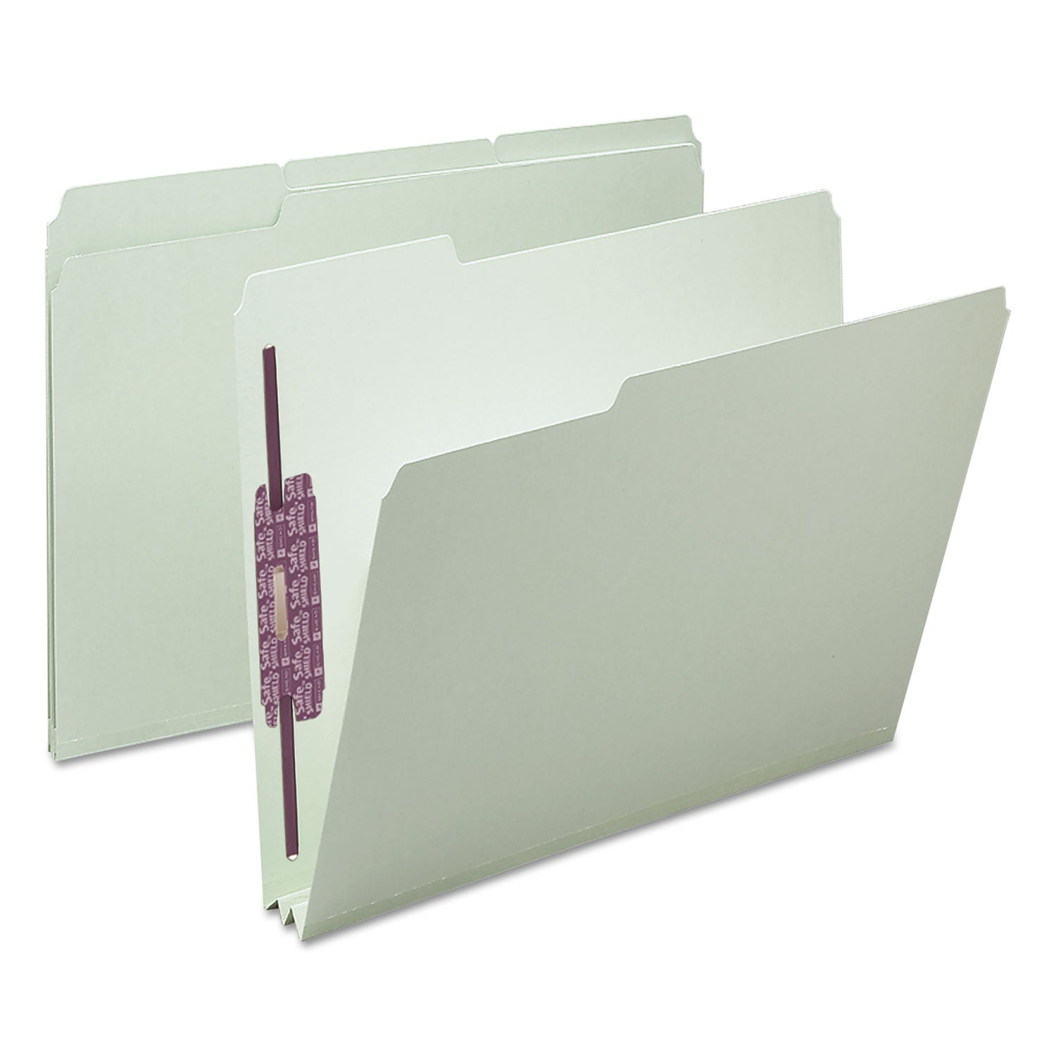 Smead Recycled Pressboard Fastener Folders, 1/3-Cut Tabs, Two SafeSHIELD Fasteners, 2" Expansion, Letter Size, Gray-Green, 25/Box (14934)
