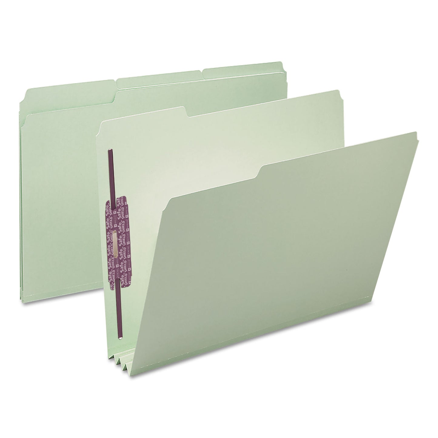 Smead Recycled Pressboard Fastener Folders, 1/3-Cut Tabs, Two SafeSHIELD Fasteners, 3" Expansion, Letter Size, Gray-Green, 25/Box (14944)
