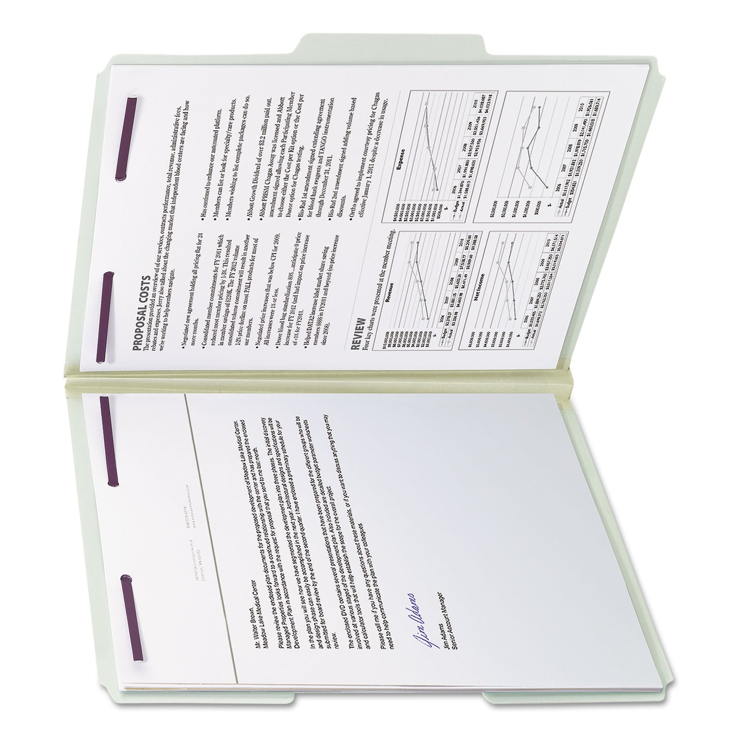 Smead Recycled Pressboard Fastener Folders, 1/3-Cut Tabs, Two SafeSHIELD Fasteners, 1" Expansion, Letter Size, Gray-Green, 25/Box (14931)
