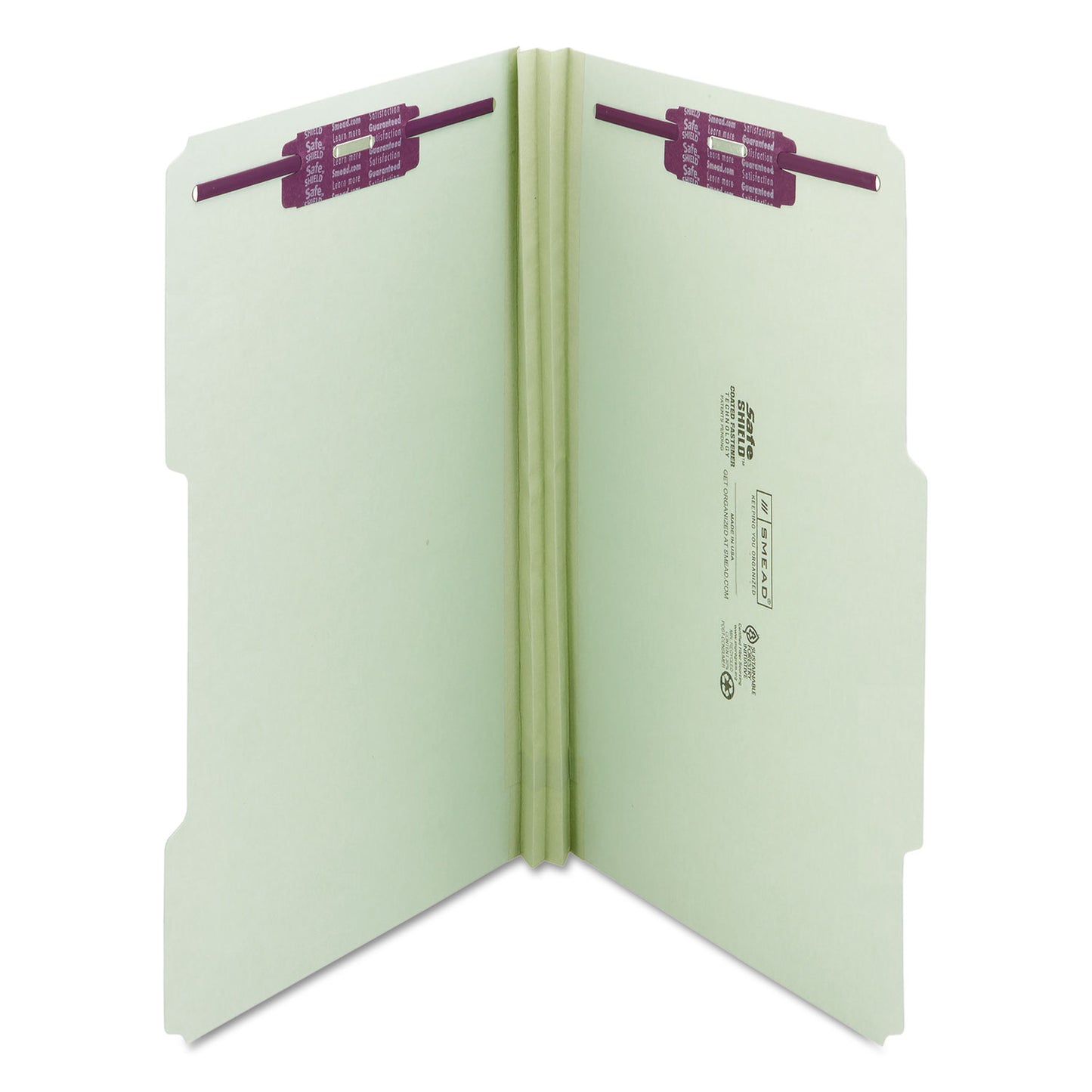 Smead Recycled Pressboard Folders, Two SafeSHIELD Coated Fasteners, 2/5-Cut: R of C, 2" Expansion, Legal Size, Gray-Green, 25/Box (19982)