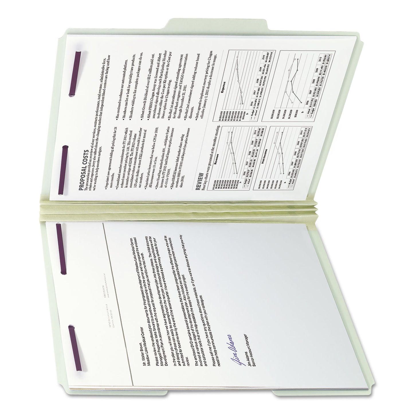 Smead Recycled Pressboard Fastener Folders, 1/3-Cut Tabs, Two SafeSHIELD Fasteners, 3" Expansion, Letter Size, Gray-Green, 25/Box (14944)