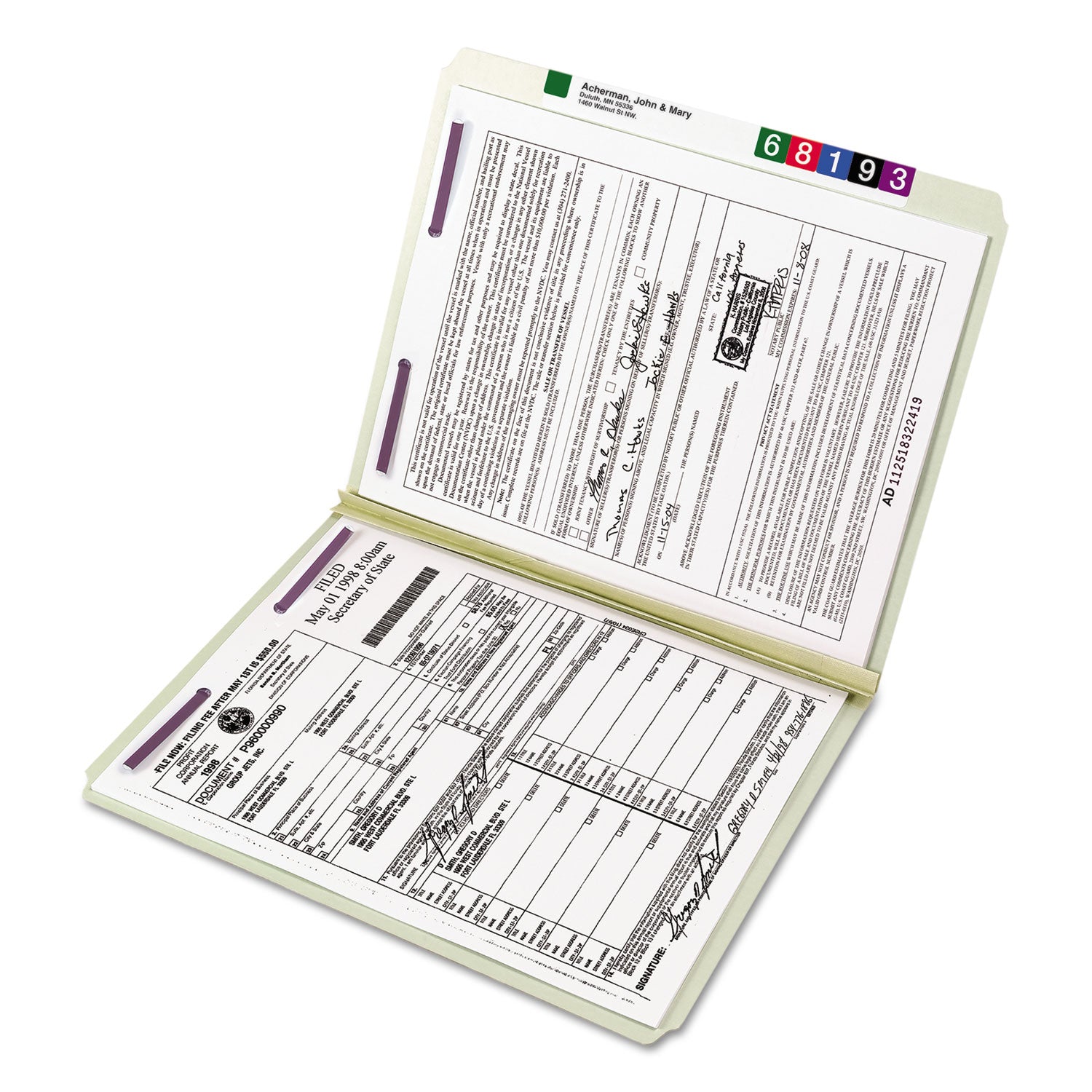 Smead Recycled Pressboard Fastener Folders, Straight Tabs, Two SafeSHIELD Fasteners, 2" Expansion, Letter Size, Gray-Green, 25/Box (14910)