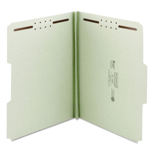 Smead Recycled Pressboard Fastener Folders, 1" Expansion, 2 Fasteners, Letter Size, Gray-Green Exterior, 25/Box (15003)
