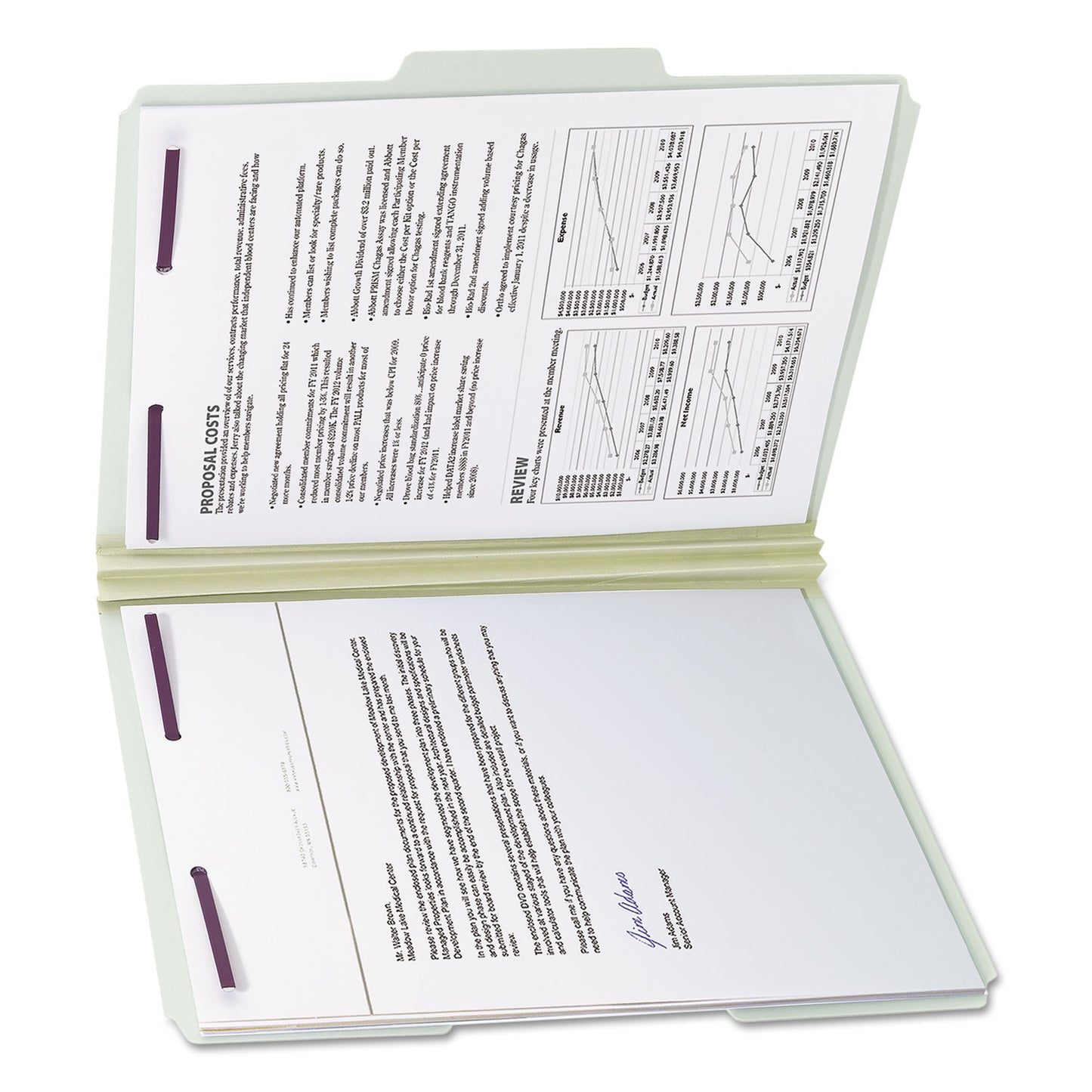 Smead Recycled Pressboard Fastener Folders, 1/3-Cut Tabs, Two SafeSHIELD Fasteners, 2" Expansion, Letter Size, Gray-Green, 25/Box (14934)