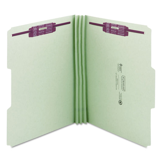 Smead Recycled Pressboard Fastener Folders, 1/3-Cut Tabs, Two SafeSHIELD Fasteners, 3" Expansion, Letter Size, Gray-Green, 25/Box (14944)