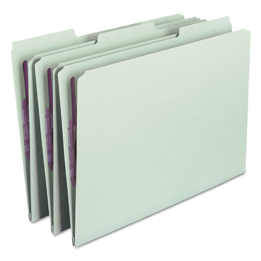 Smead Recycled Pressboard Fastener Folders, 1/3-Cut Tabs, Two SafeSHIELD Fasteners, 1" Expansion, Legal Size, Gray-Green, 25/Box (19931)