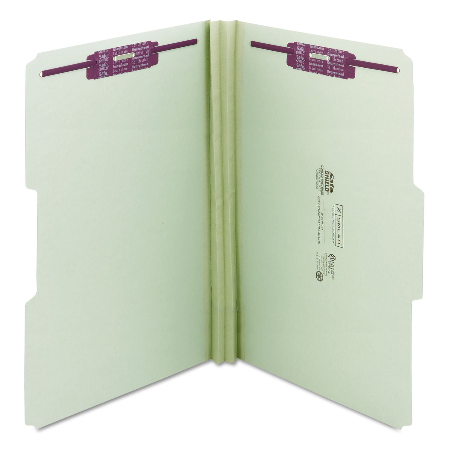Smead Recycled Pressboard Fastener Folders, 1/3-Cut Tabs, Two SafeSHIELD Fasteners, 2" Expansion, Legal Size, Gray-Green, 25/Box (19934)