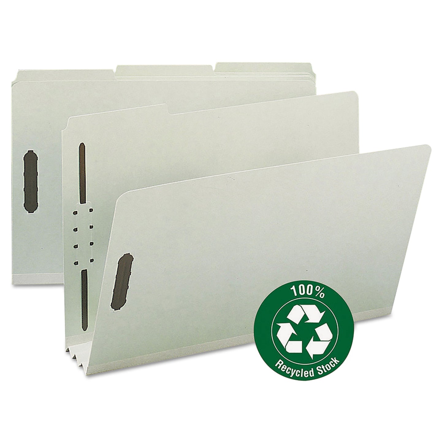 Smead Recycled Pressboard Fastener Folders, 3" Expansion, 2 Fasteners, Legal Size, Gray-Green Exterior, 25/Box (20005)
