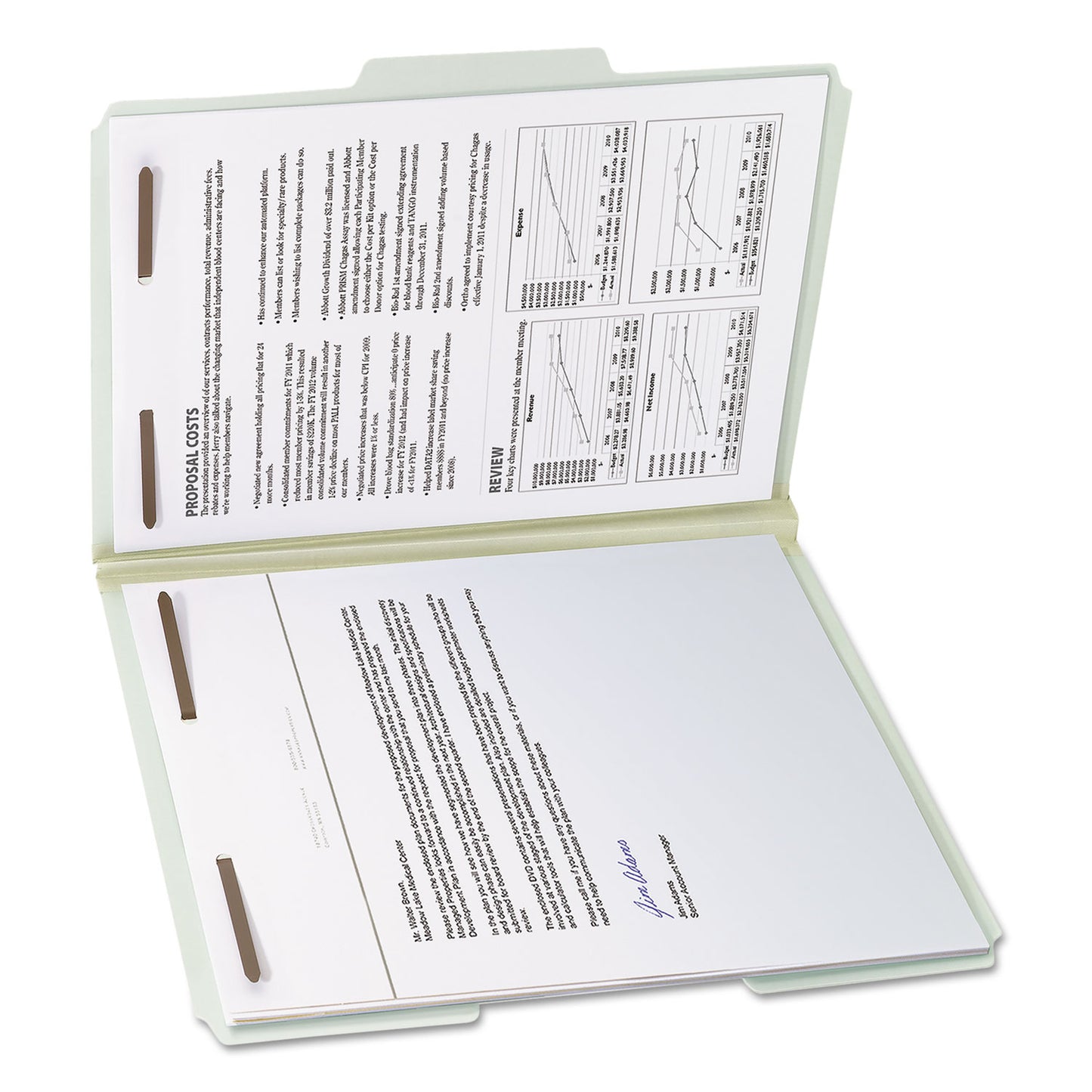 Smead Recycled Pressboard Fastener Folders, 1" Expansion, 2 Fasteners, Letter Size, Gray-Green Exterior, 25/Box (15003)