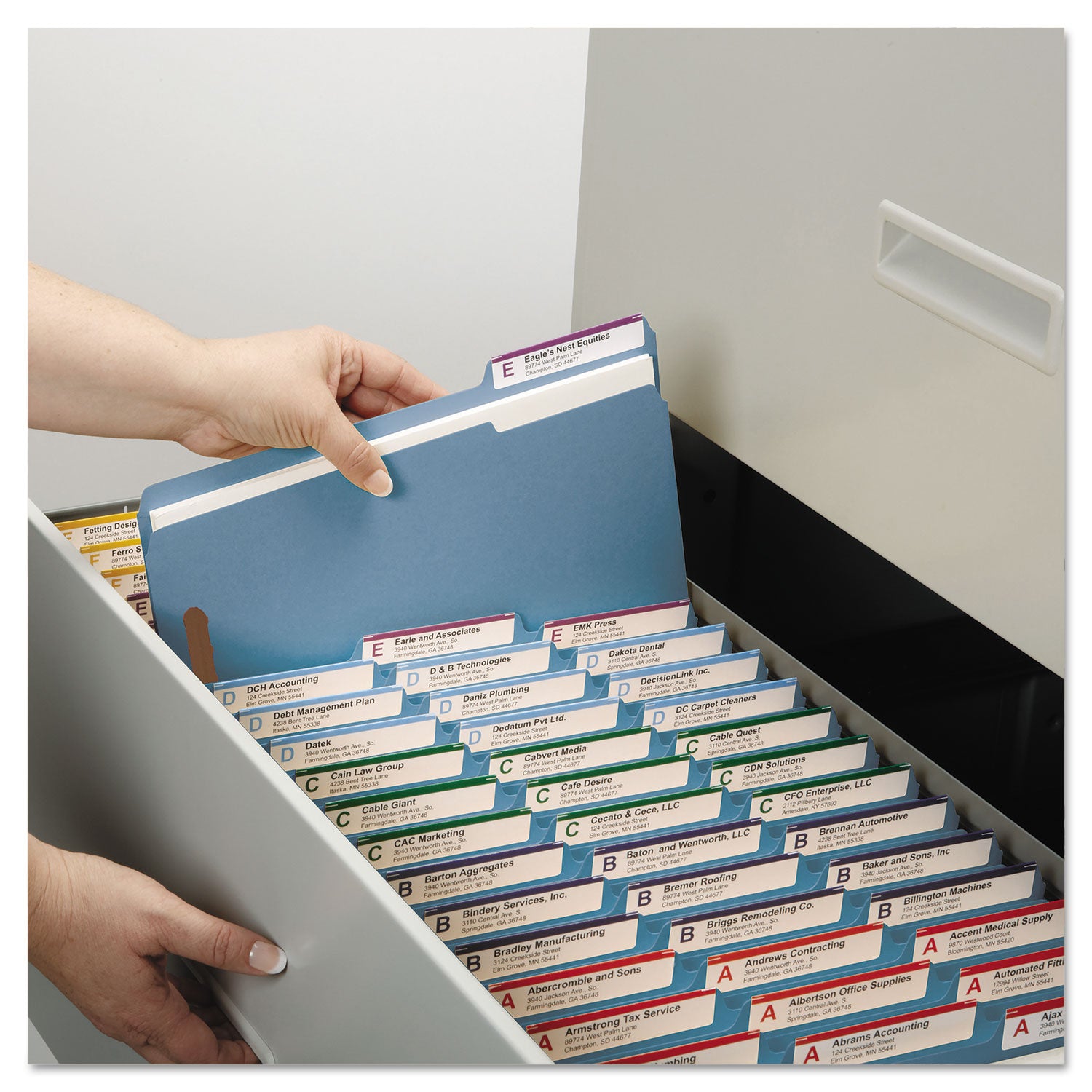 Smead Top Tab Colored Fastener Folders, 0.75" Expansion, 2 Fasteners, Letter Size, Blue Exterior, 50/Box (12040)
