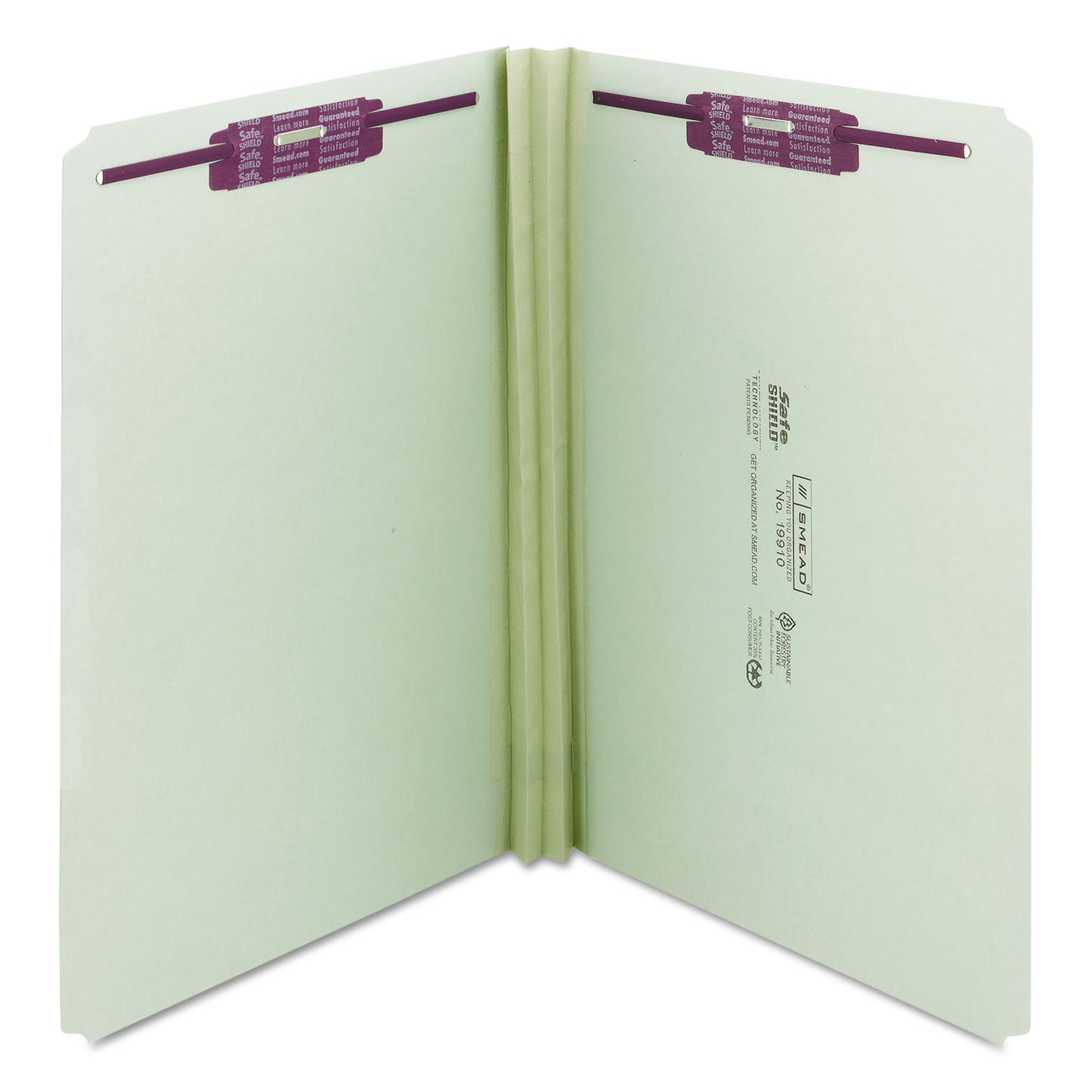 Smead Recycled Pressboard Fastener Folders, Straight Tabs, Two SafeSHIELD Fasteners, 2" Expansion, Legal Size, Gray-Green, 25/Box (19910)