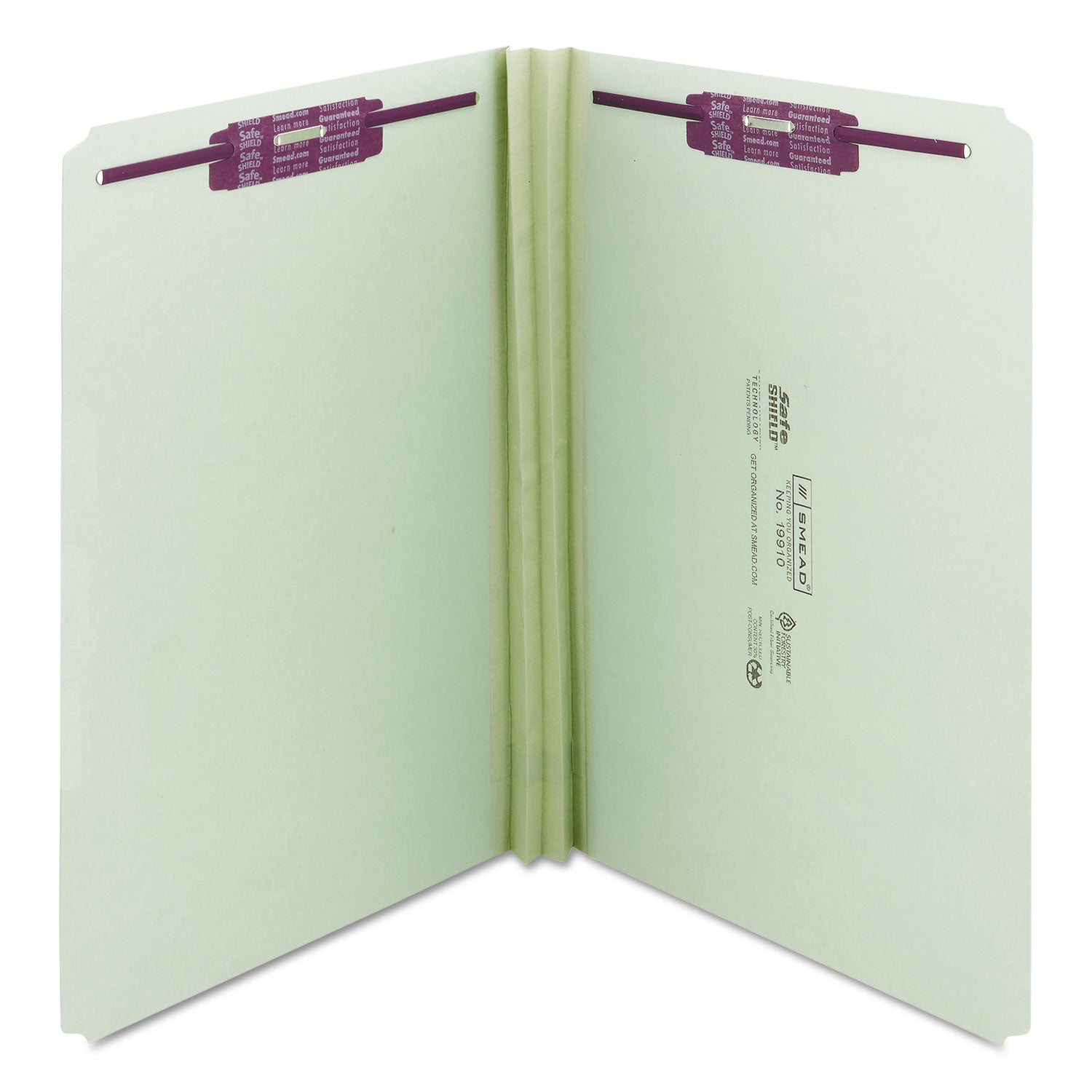 Smead Recycled Pressboard Fastener Folders, Straight Tabs, Two SafeSHIELD Fasteners, 2" Expansion, Legal Size, Gray-Green, 25/Box (19910)