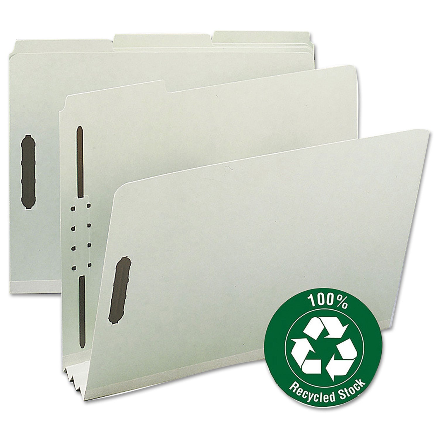 Smead Recycled Pressboard Fastener Folders, 3" Expansion, 2 Fasteners, Letter Size, Gray-Green Exterior, 25/Box (15005)