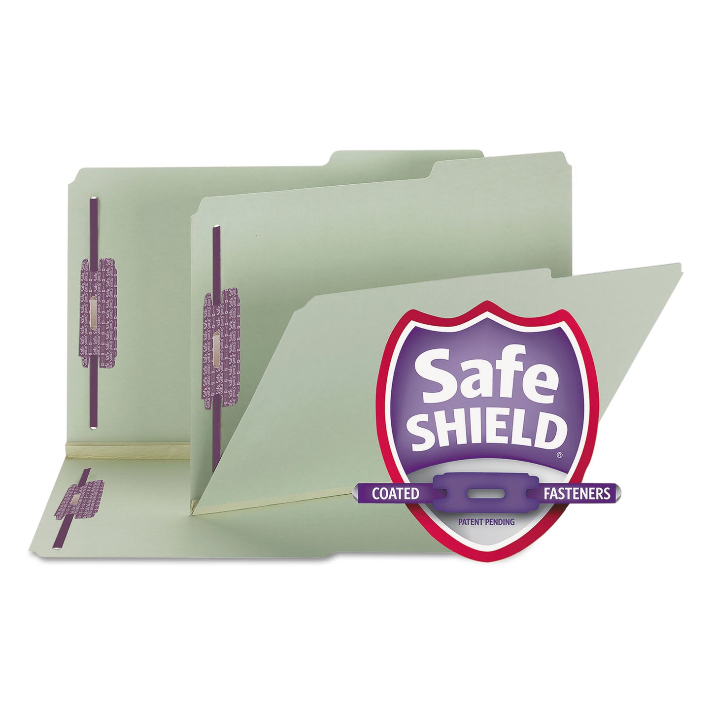 Smead Recycled Pressboard Folders, Two SafeSHIELD Coated Fasteners, 2/5-Cut: Right, 2" Expansion, Legal Size, Gray-Green, 25/Box (19920)