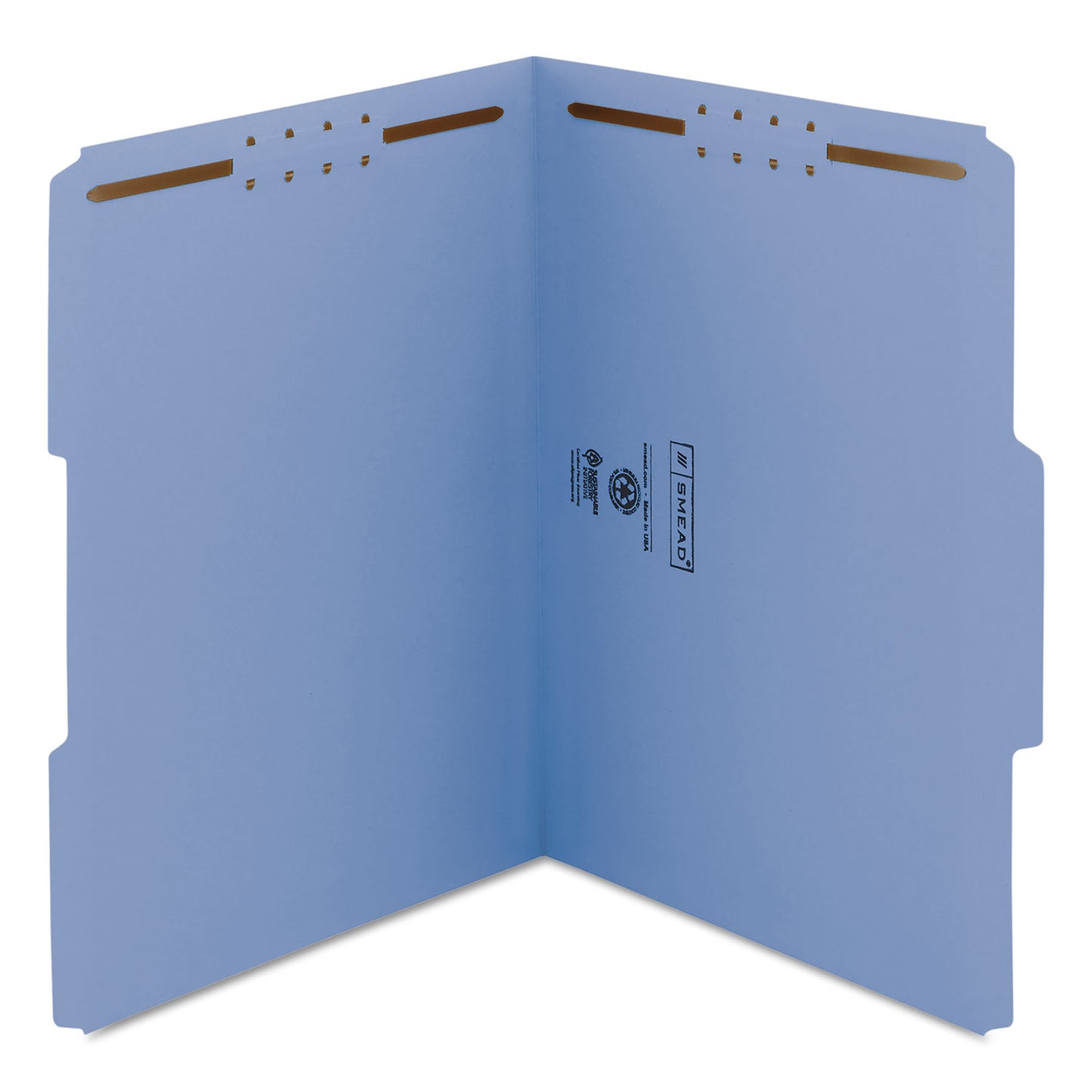 Smead Top Tab Colored Fastener Folders, 0.75" Expansion, 2 Fasteners, Letter Size, Blue Exterior, 50/Box (12040)
