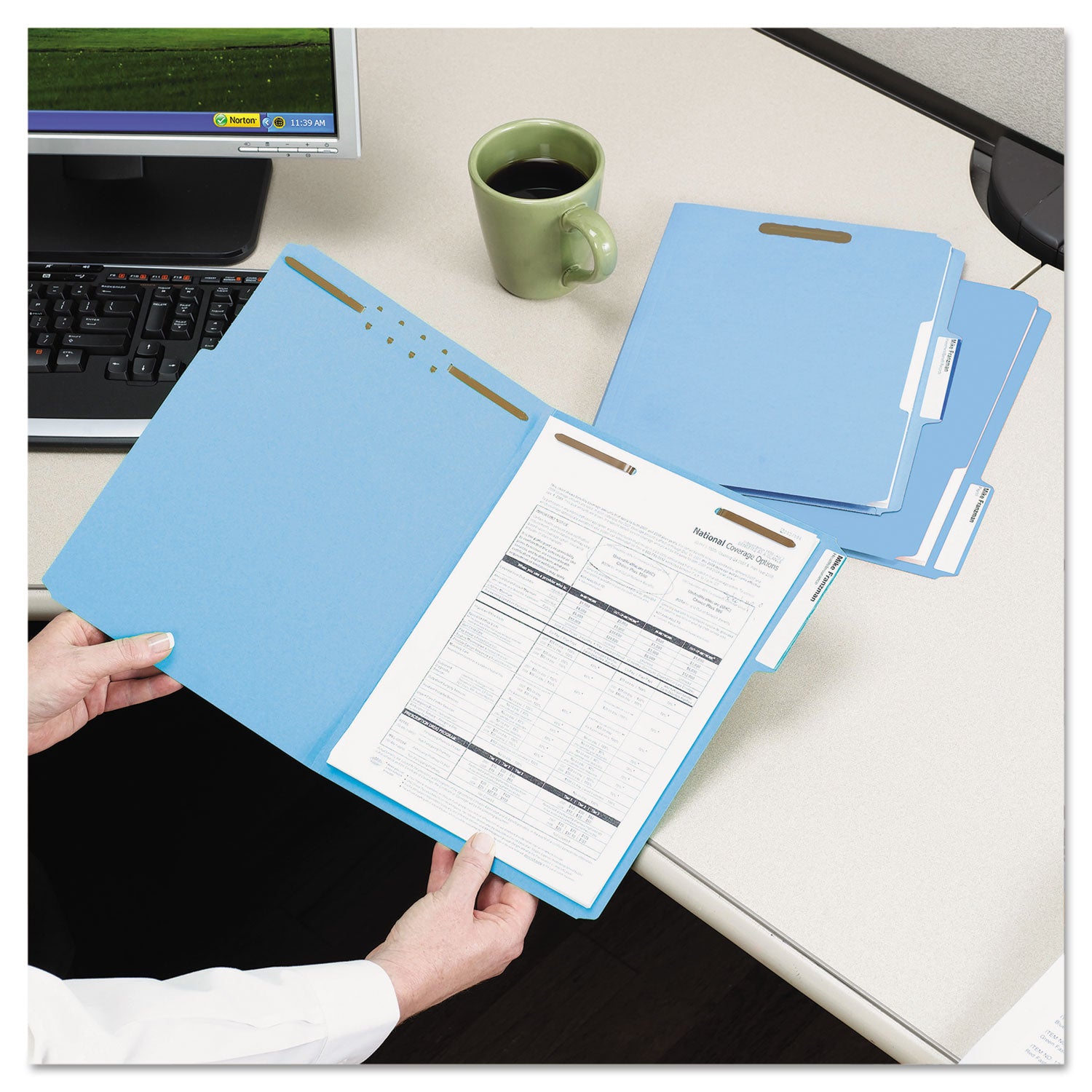 Smead Top Tab Colored Fastener Folders, 0.75" Expansion, 2 Fasteners, Letter Size, Blue Exterior, 50/Box (12040)