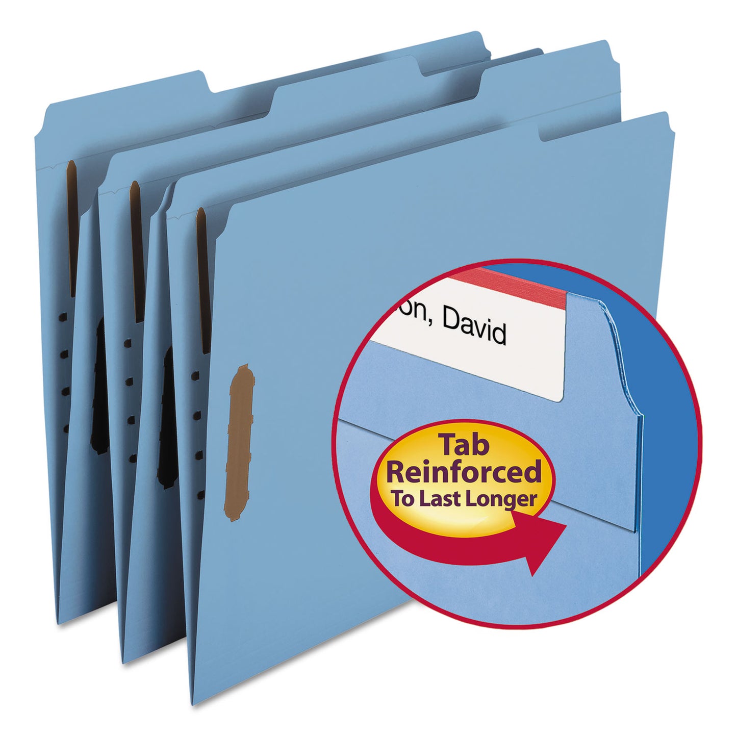 Smead Top Tab Colored Fastener Folders, 0.75" Expansion, 2 Fasteners, Letter Size, Blue Exterior, 50/Box (12040)