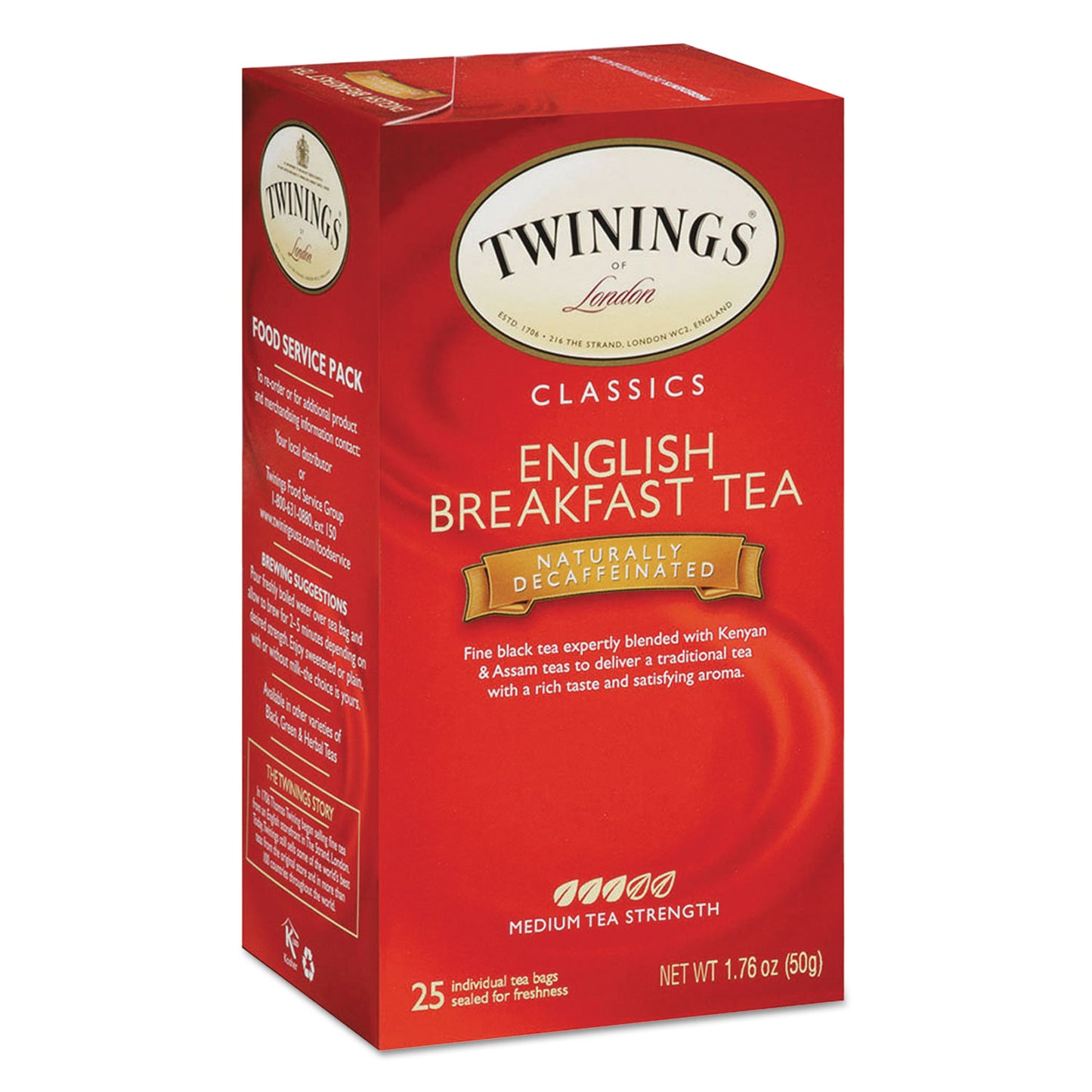 TWININGS Tea Bags, English Breakfast Decaf, 1.76 oz, 25/Box (09182)