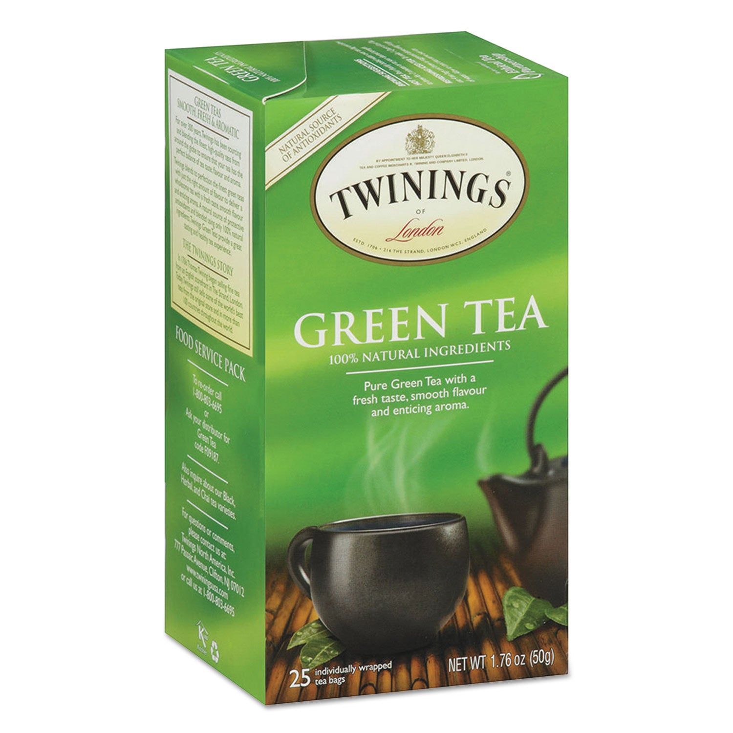 TWININGS Tea Bags, Green, 1.76 oz, 25/Box (09187)