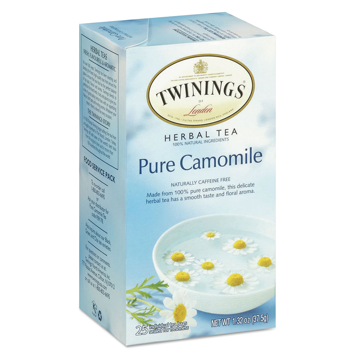 TWININGS Tea Bags, Pure Camomile, 1.76 oz, 25/Box (09178)