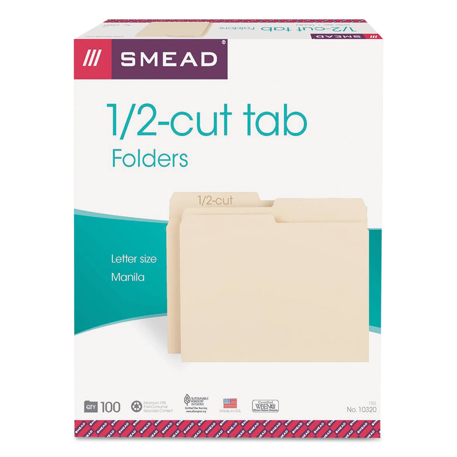 Smead Manila File Folders, 1/2-Cut Tabs: Assorted, Letter Size, 0.75" Expansion, Manila, 100/Box (10320)