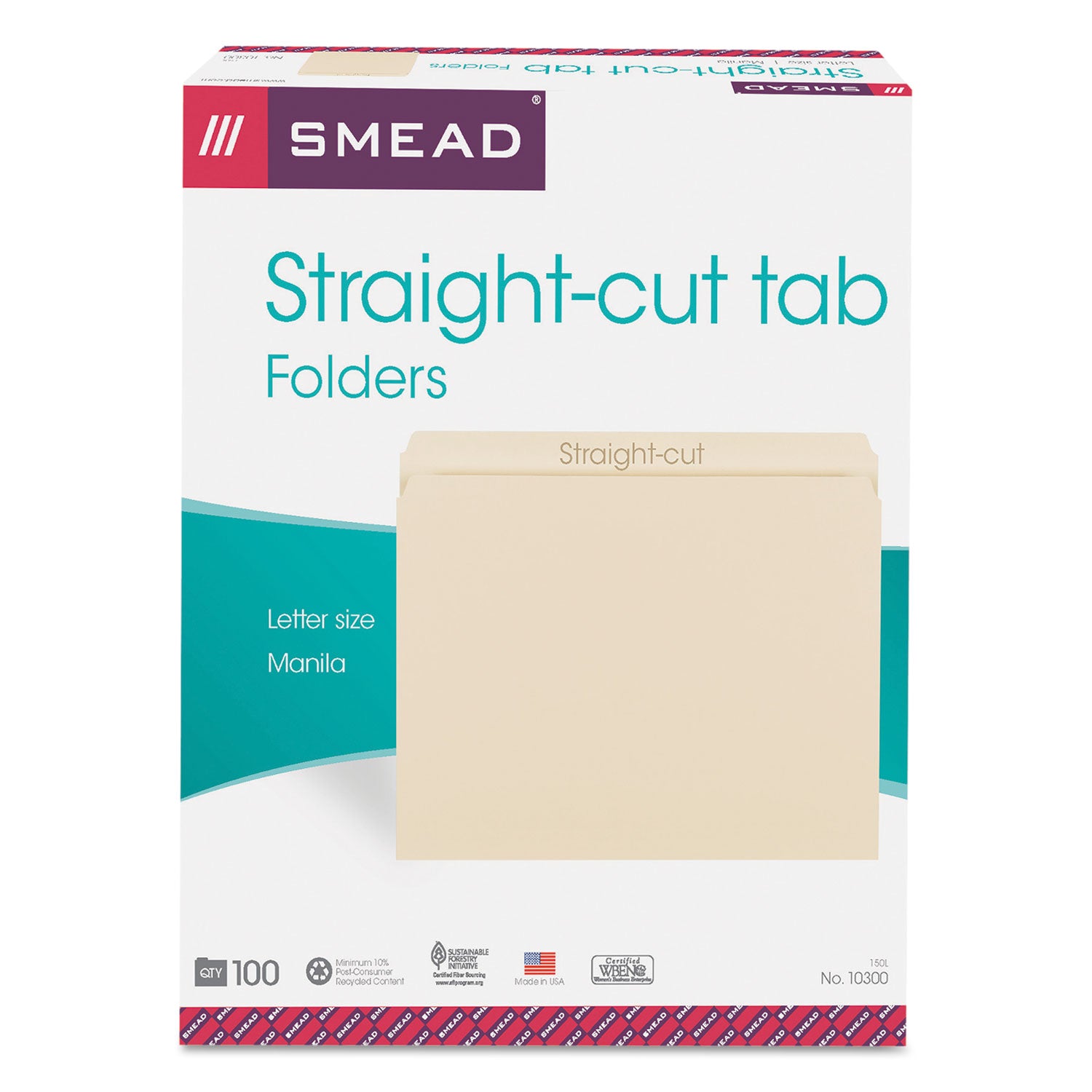 Smead Manila File Folders, Straight Tabs, Letter Size, 0.75" Expansion, Manila, 100/Box (10300)