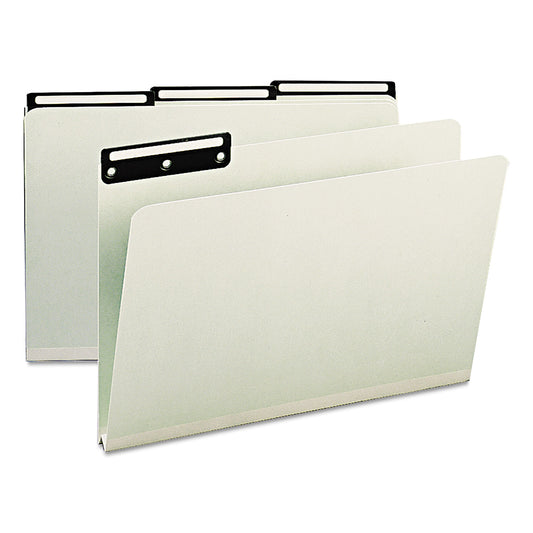 Smead Recycled Heavy Pressboard File Folders with Insertable 1/3-Cut Metal Tabs, Legal Size, 1" Expansion, Gray-Green, 25/Box (18430)