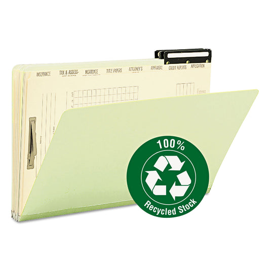 Smead Pressboard Mortgage Folders, 1" Expansion, 8 Dividers, 1 Fastener, Legal Size, Green Exterior, 10/Box (78208)