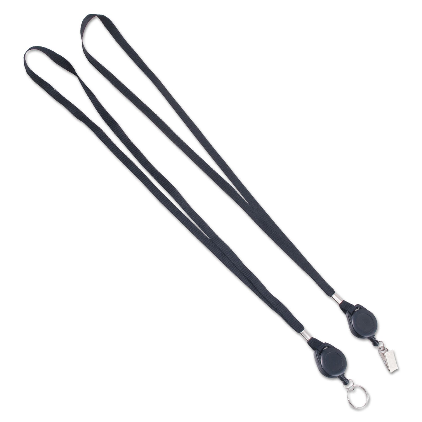 Advantus Lanyards with Retractable ID Reels, Metal Split Ring Fastener, 34" Long, Black, 12/Pack (75547)