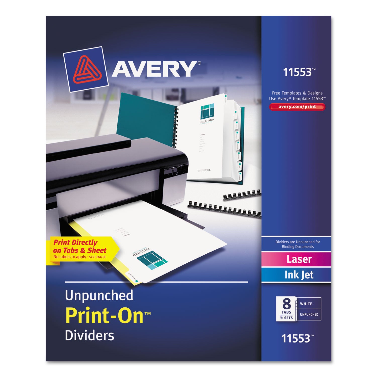 Avery Customizable Print-On Dividers, Unpunched, 8-Tab, 11 x 8.5, White, 5 Sets (11553)